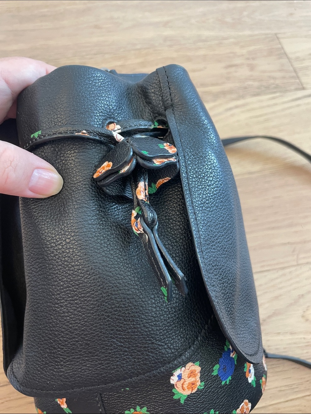 Coach Black Pebbled Leather Floral Bucket Crossbody Bag - Picture 5 of 11
